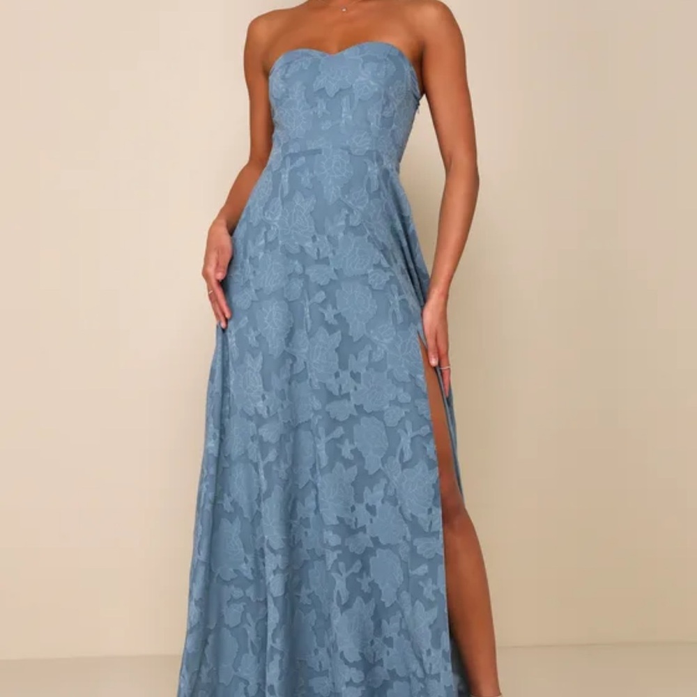 Lulu's Garden of Romance Blue Strapless Dress